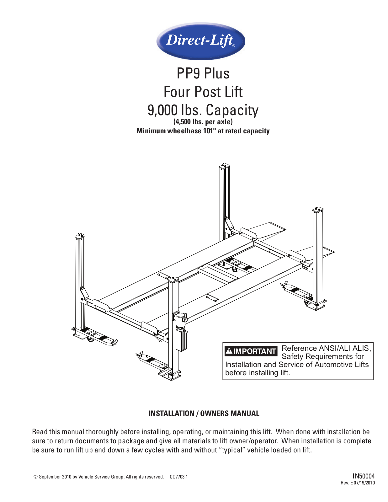 Direct Lift PP9 Plus User Manual