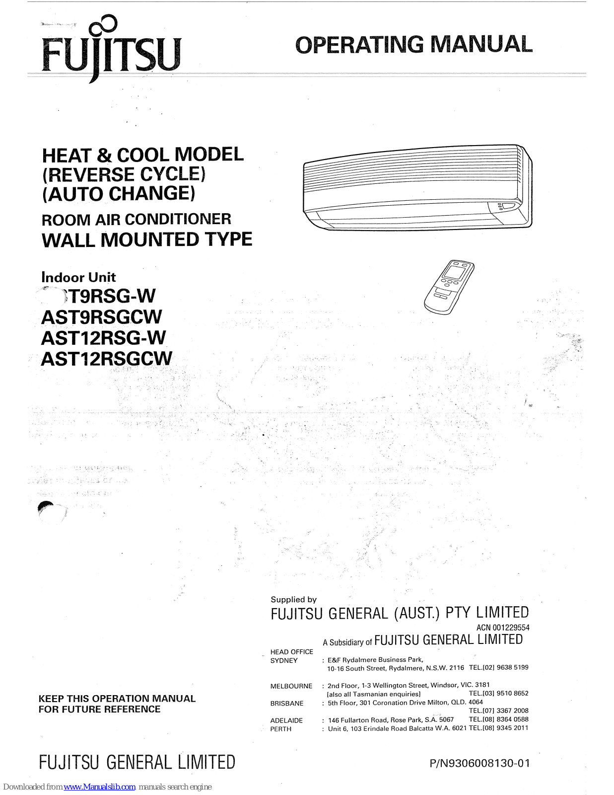 Fujitsu AST9RSG-W, AST9RSGCW, AST12RSGCW, AST12RSG-W Operating Instructions Manual