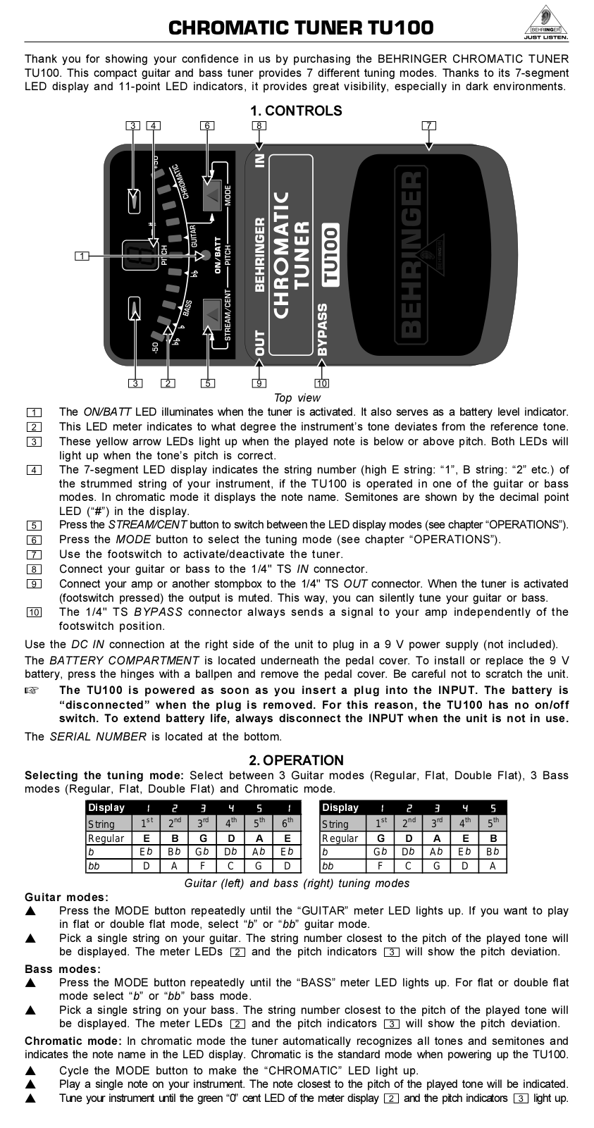 Behringer TU100 User Manual