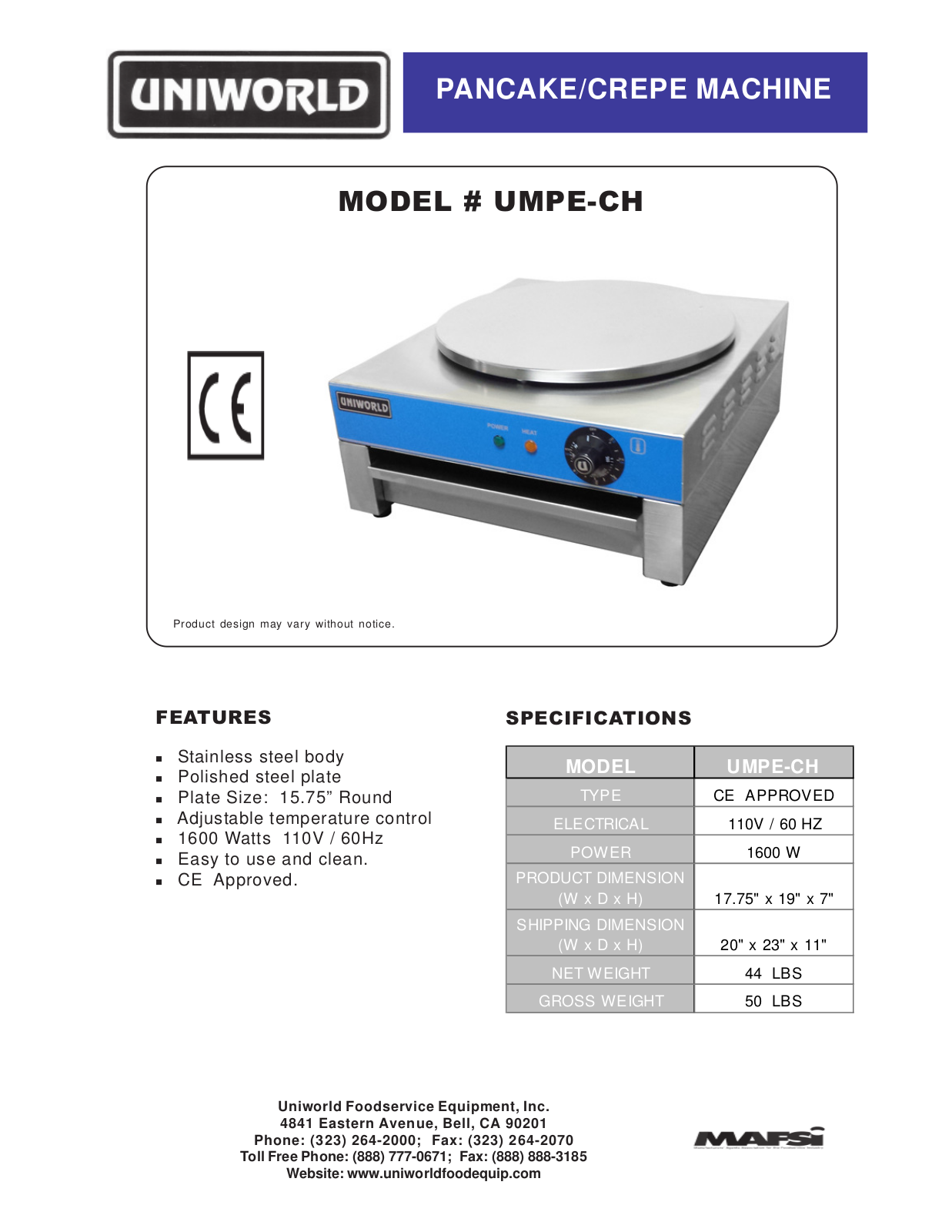 Uniworld UMPE-CH User Manual