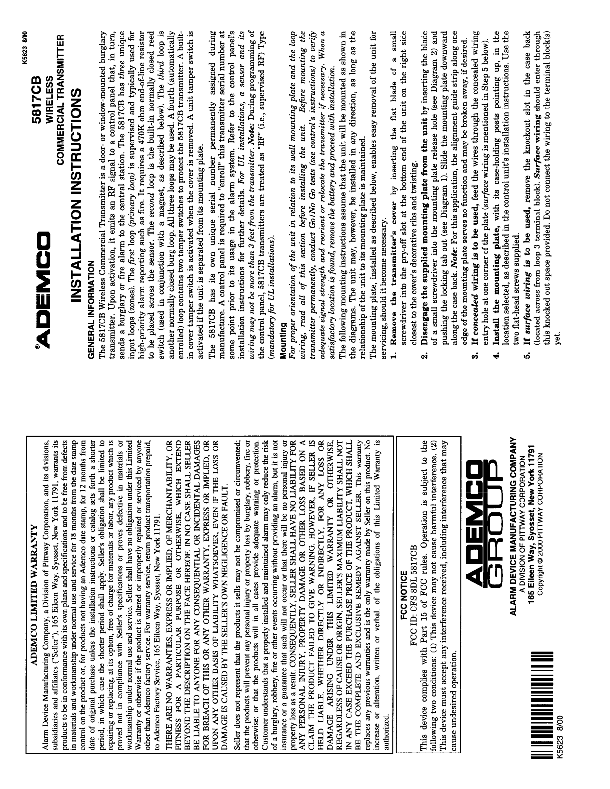 Ademco 8DL5817CB Users Manual