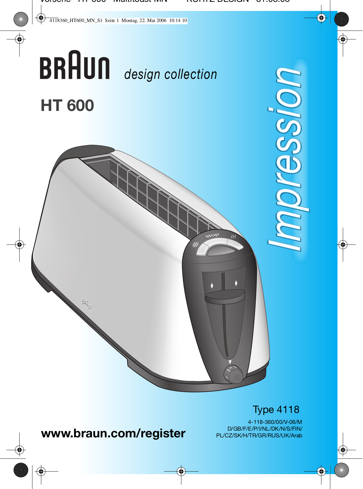 Braun Impression HT600, MutiToast HT600 Owner's Manual