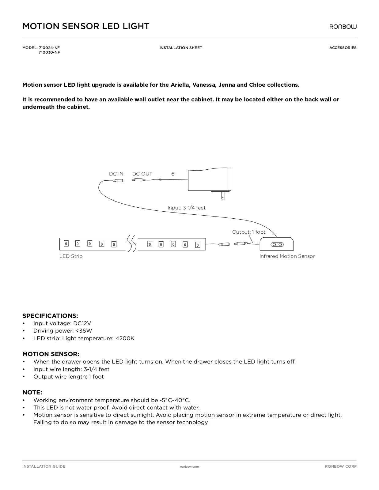 Ronbow Motion Sensor LED Light User Manual