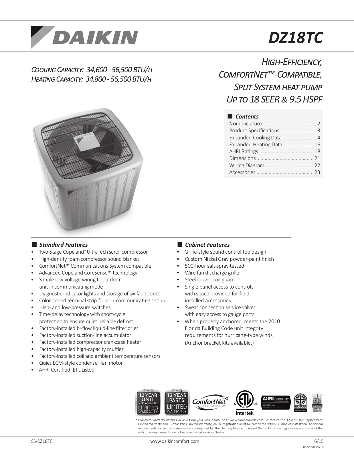 Goodman DZ18TC0481A User Manual