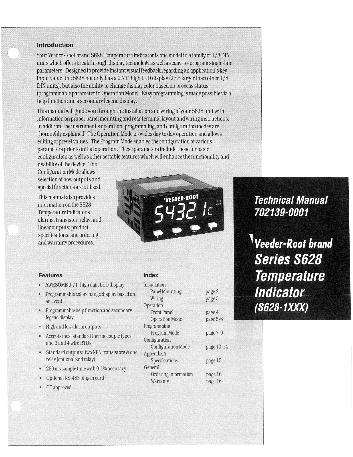 Veeder Root Series C628 Temperature Indicator INSTALLATION, OPERATION AND SERVICE INSTRUCTIONS - ManualMachine.com