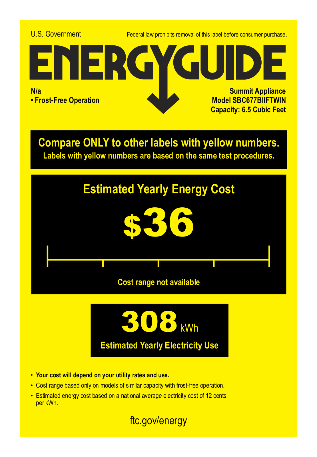 Summit SBC677BI Energy Guide