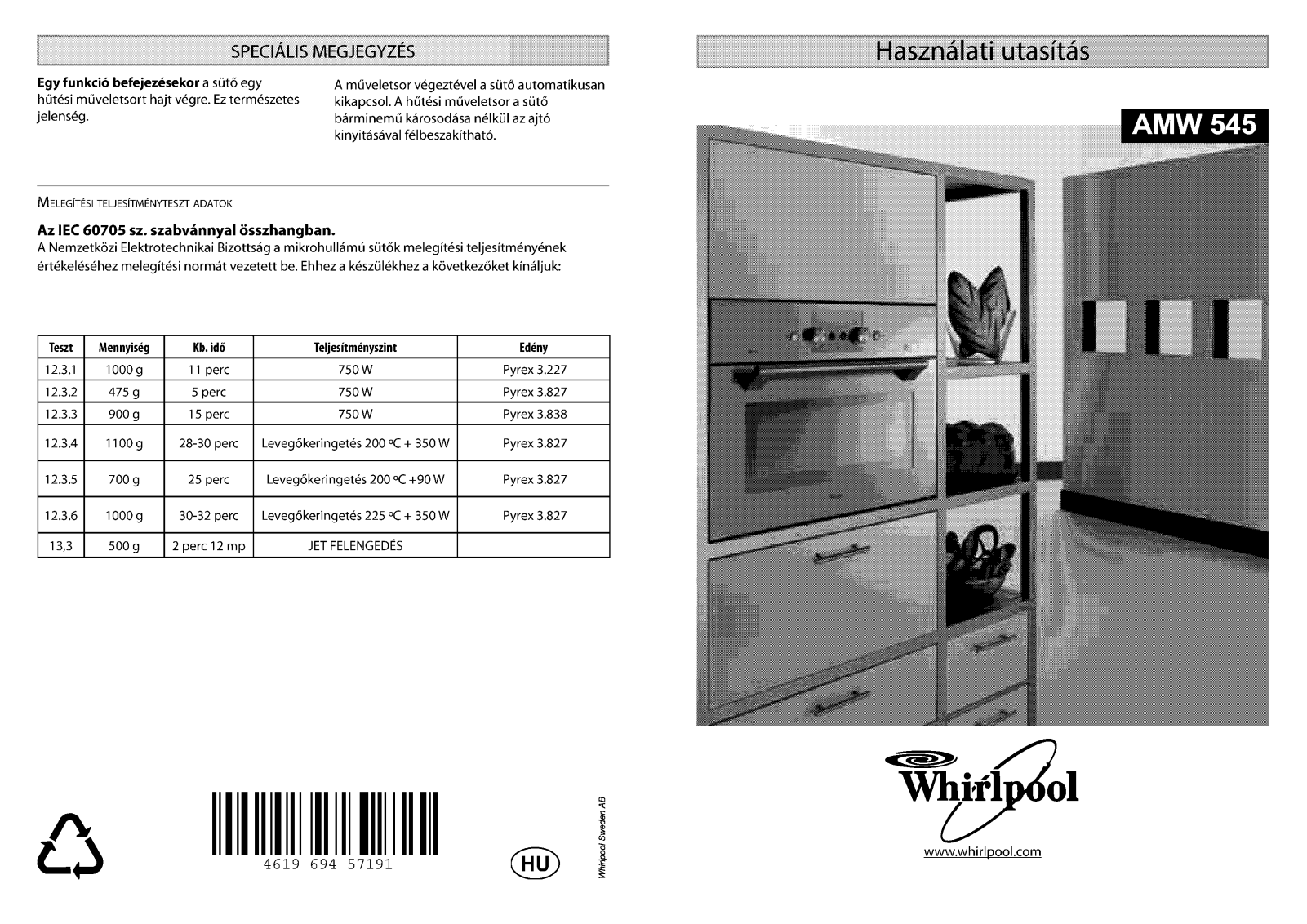 WHIRLPOOL AMW 545 IX User Manual