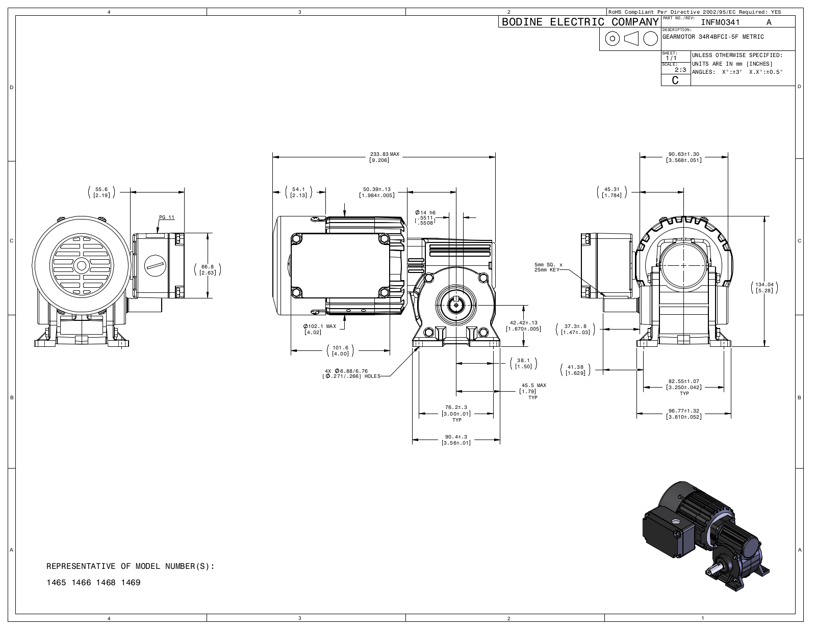 Bodine 1465, 1466, 1468, 1469 Reference Drawing