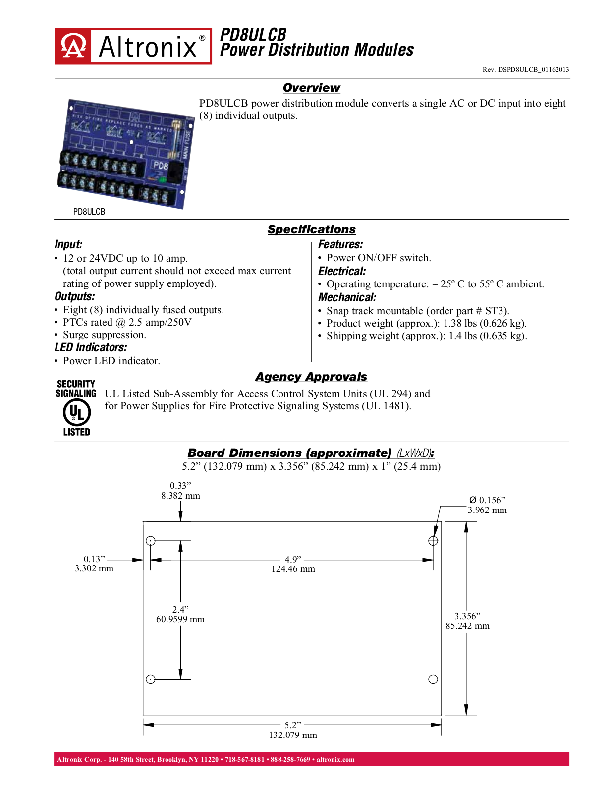 Altronix PD8ULCB Data Sheet