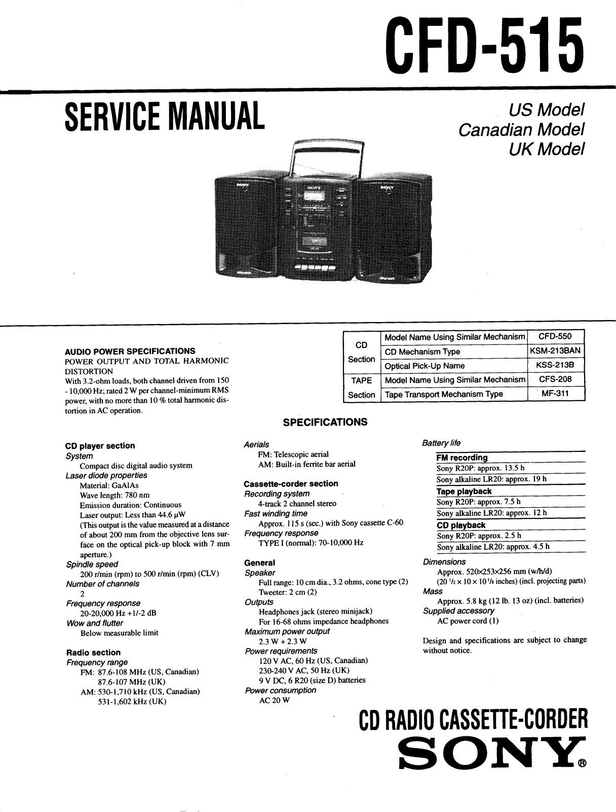 SONY CFD 515 Service Manual