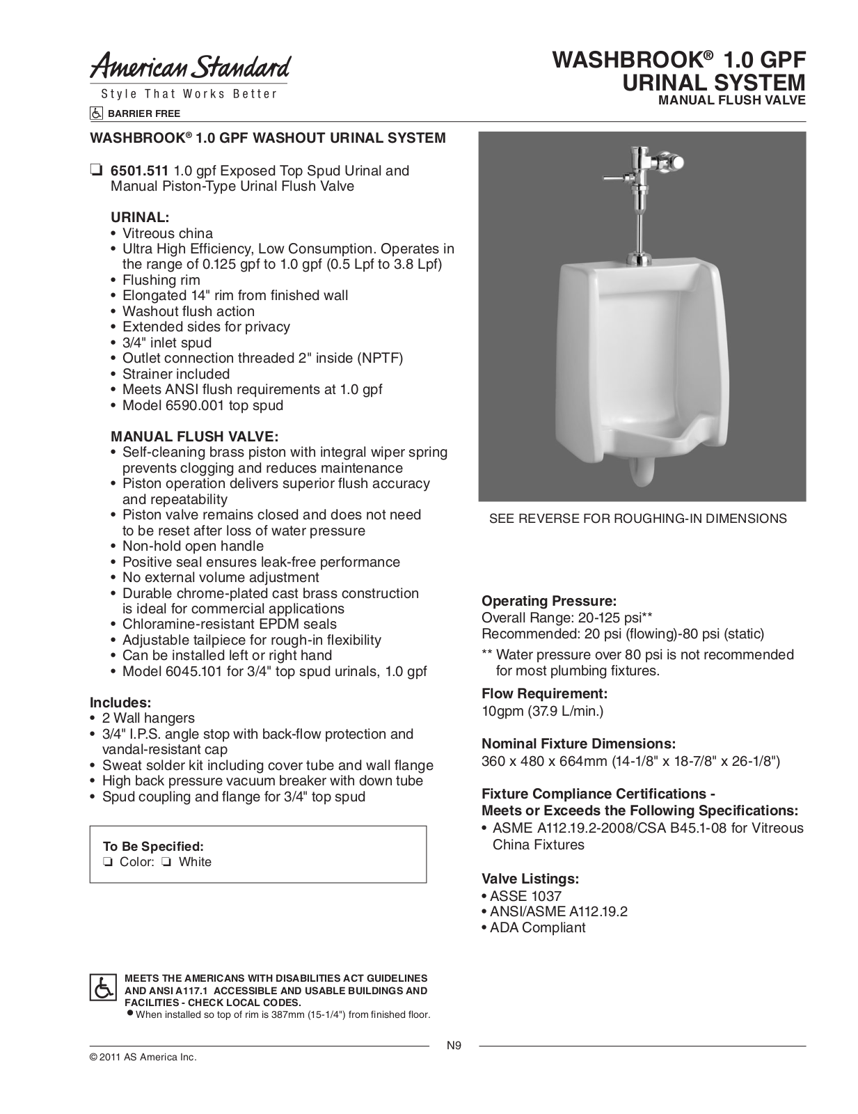 American Standard Washbrook 1.0 GPF User Manual