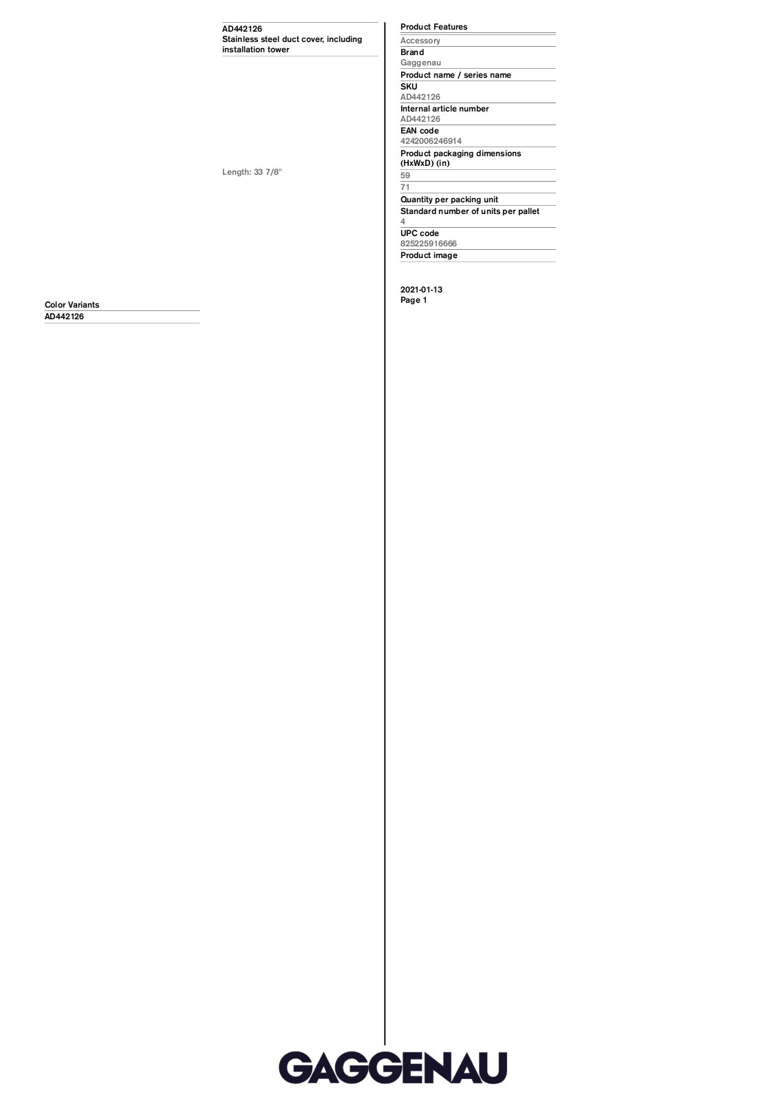 Gaggenau AD442126 Specification Sheet