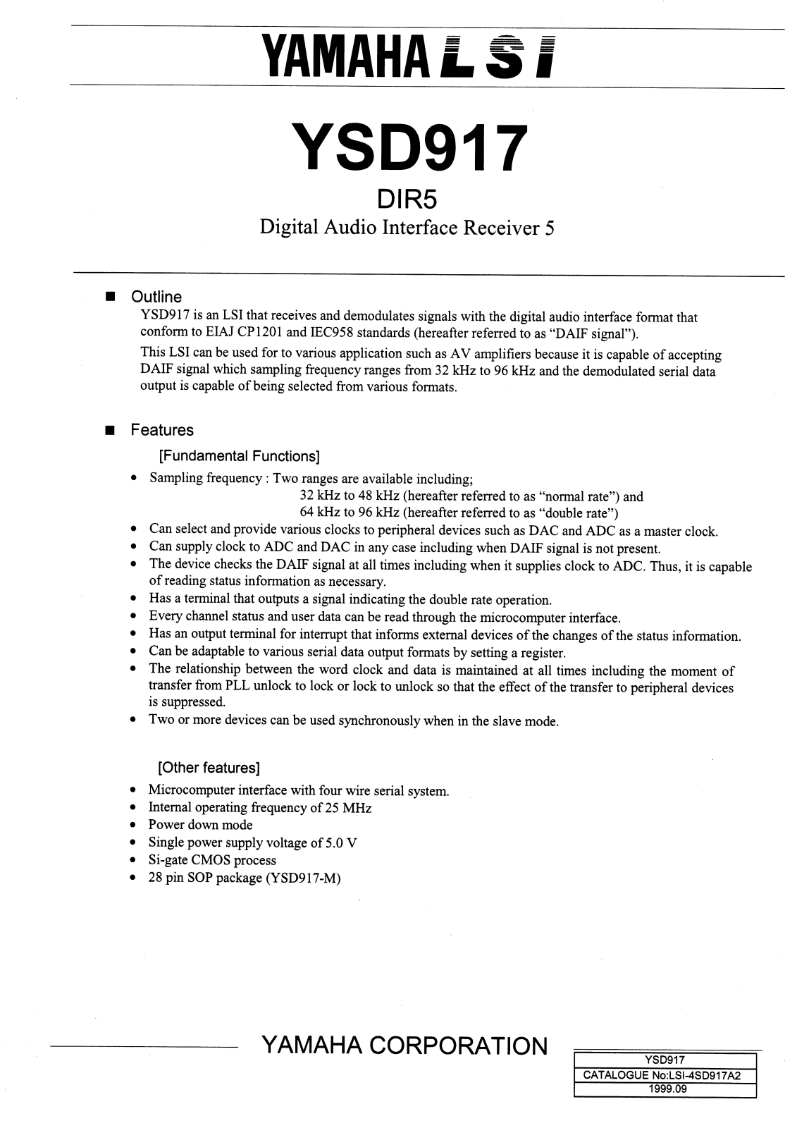 YAMAHA YSD917 Datasheet