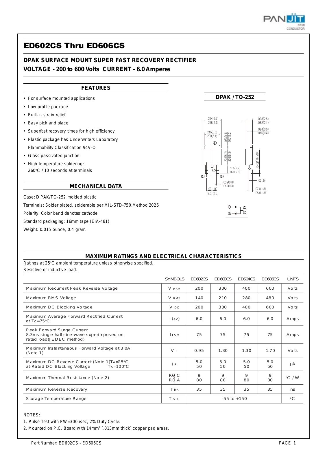 PANJIT ED606CS, ED604CS, ED603CS, ED602CS Datasheet