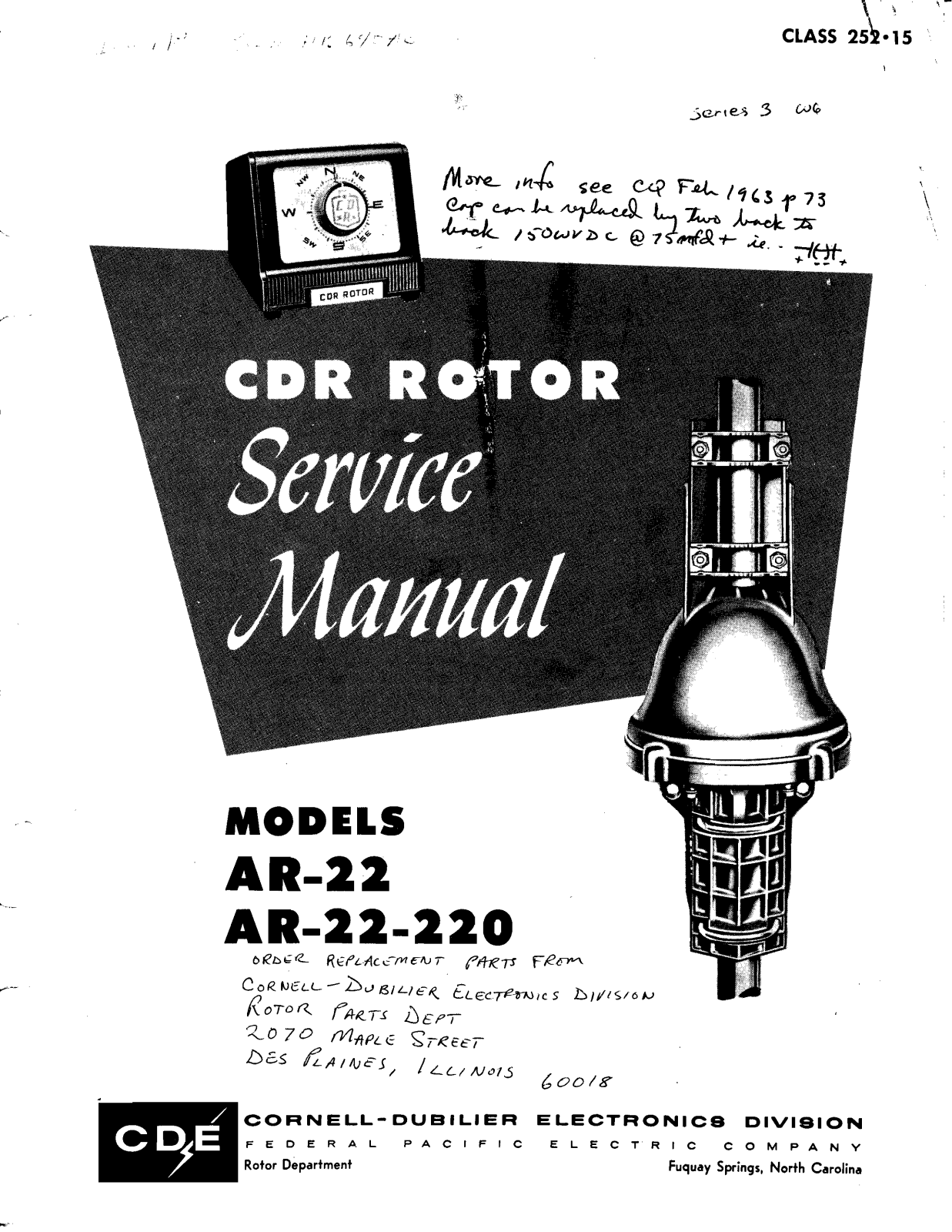 Cornell Dubilier AR-22-220, AR-22 Service Manual