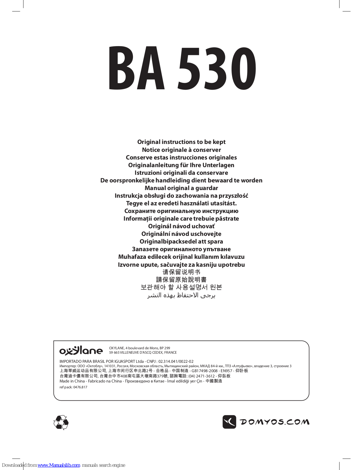 Domyos BA 530 Original Instructions Manual