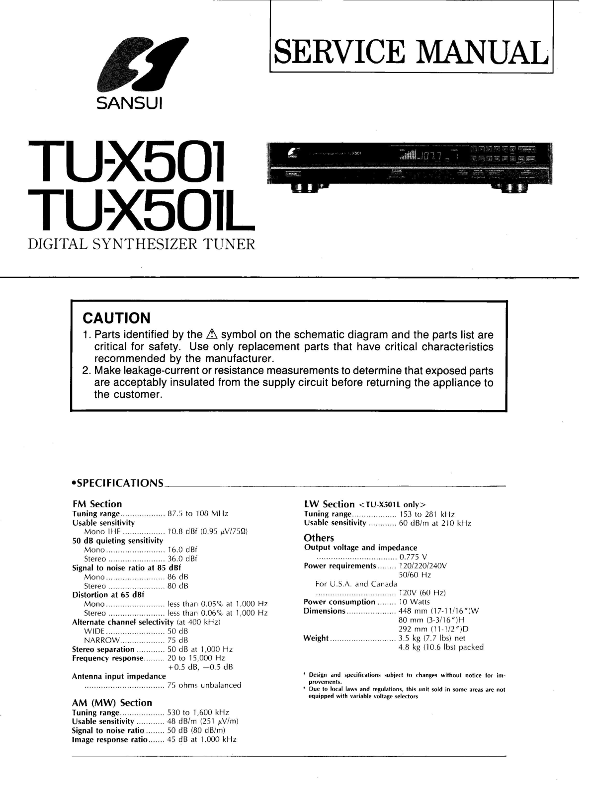 Sansui tu x 501l Service Manual