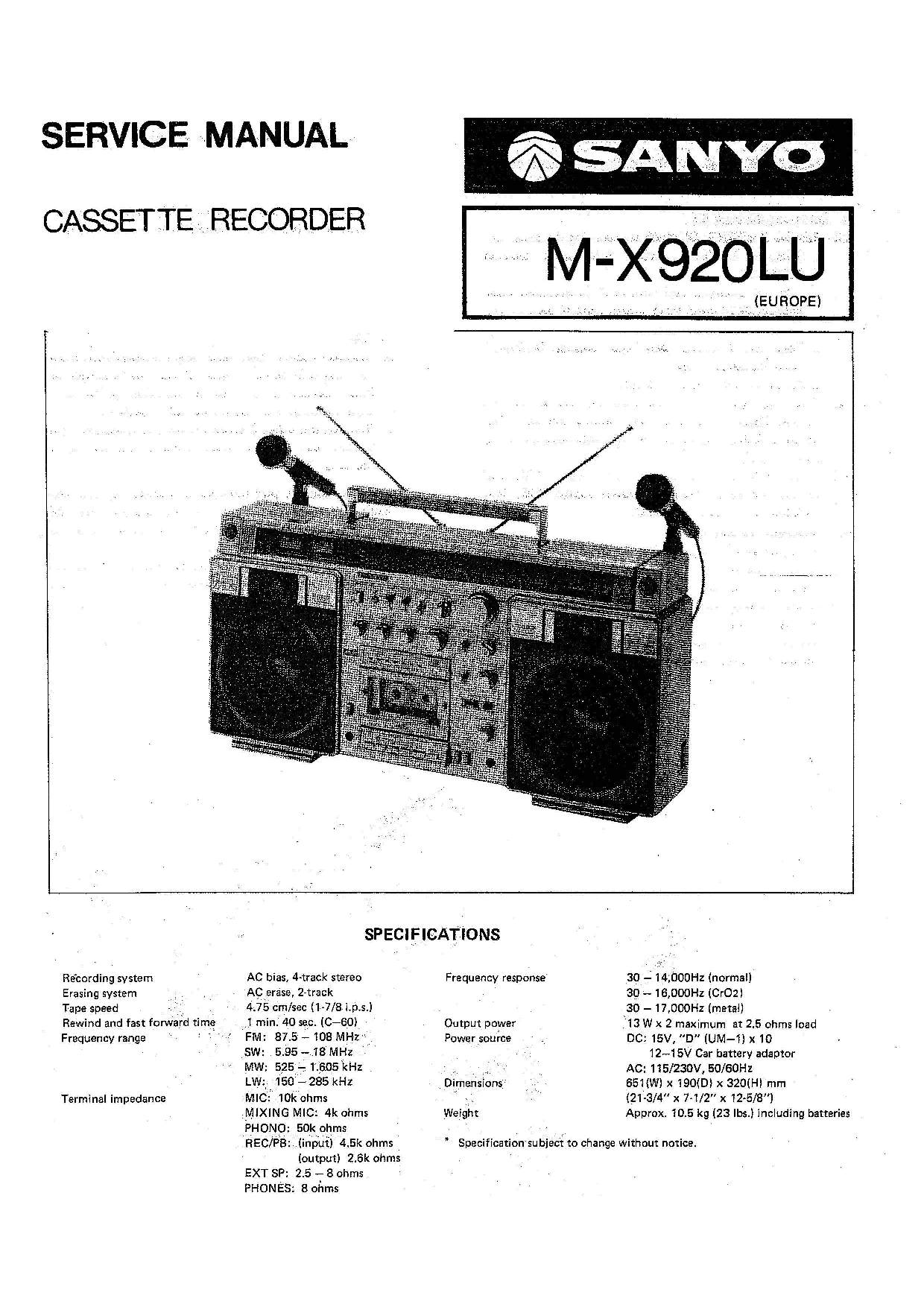 Sanyo M-X920U Service Manual