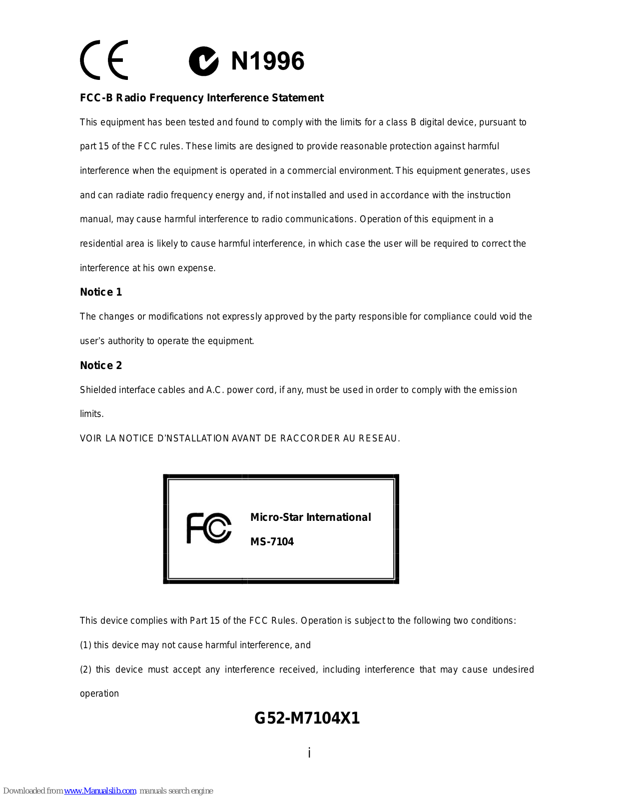 MSI MS-7104 Installation Manual