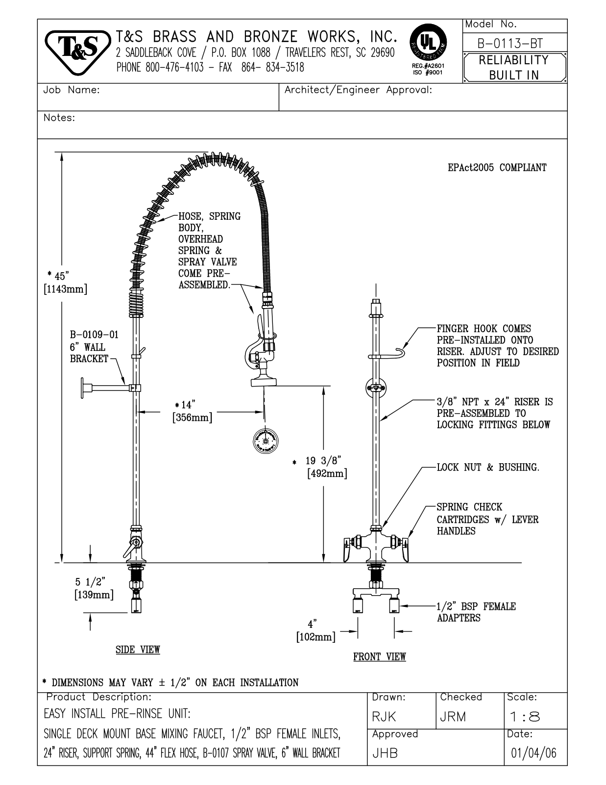 T&S Brass B-0113-BT User Manual