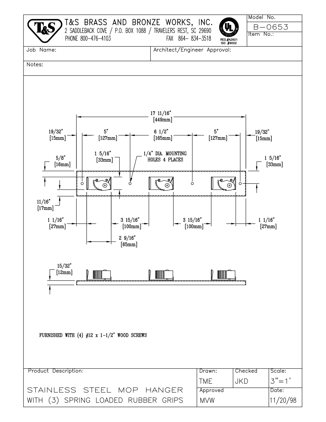 T & S Brass & Bronze Works B-0653 General Manual