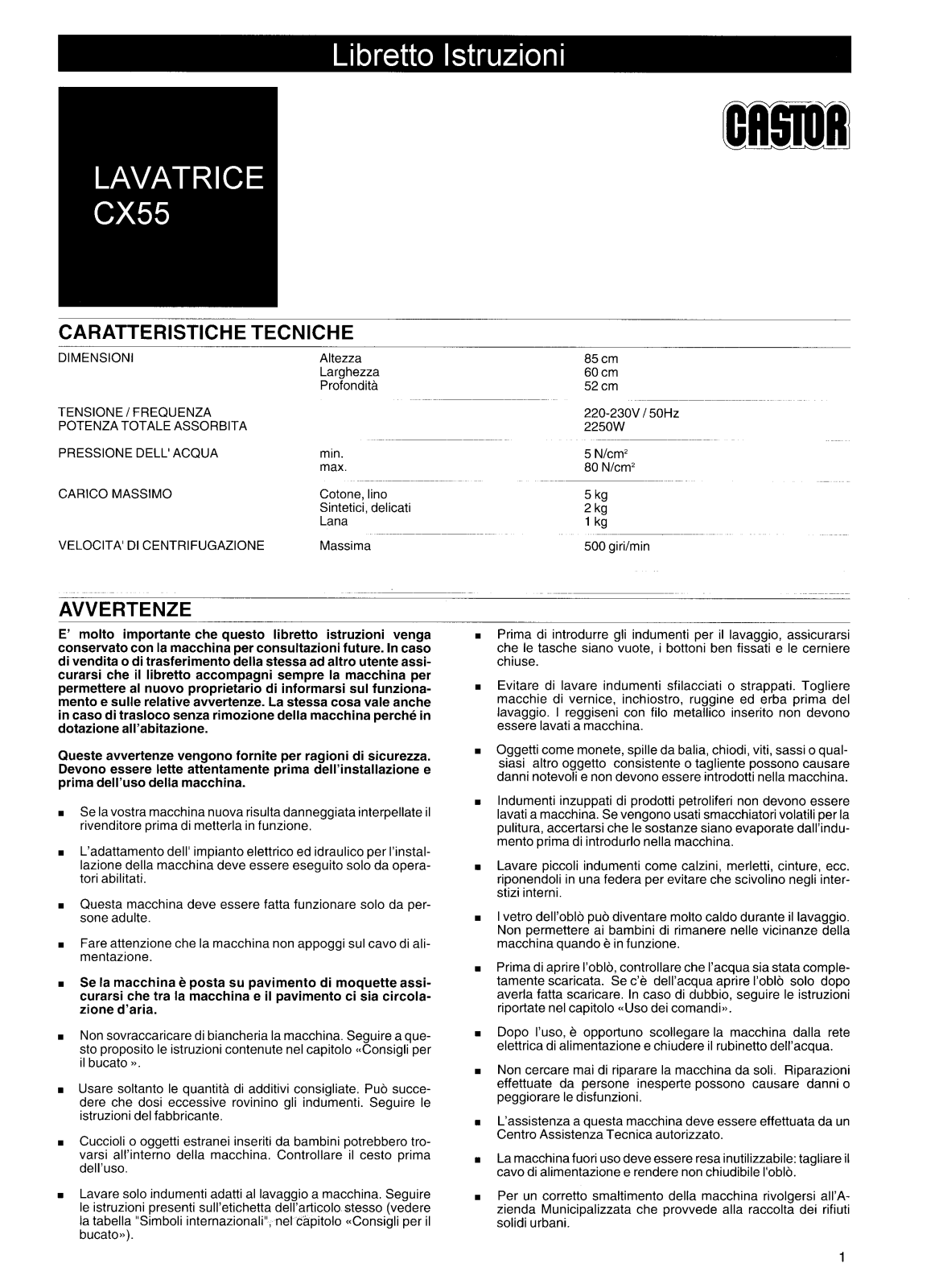 Castor CX55 Instructions Manual