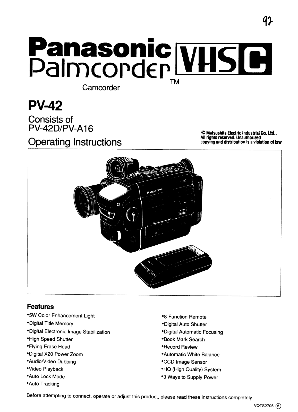 Panasonic PV-42 Operation Manual