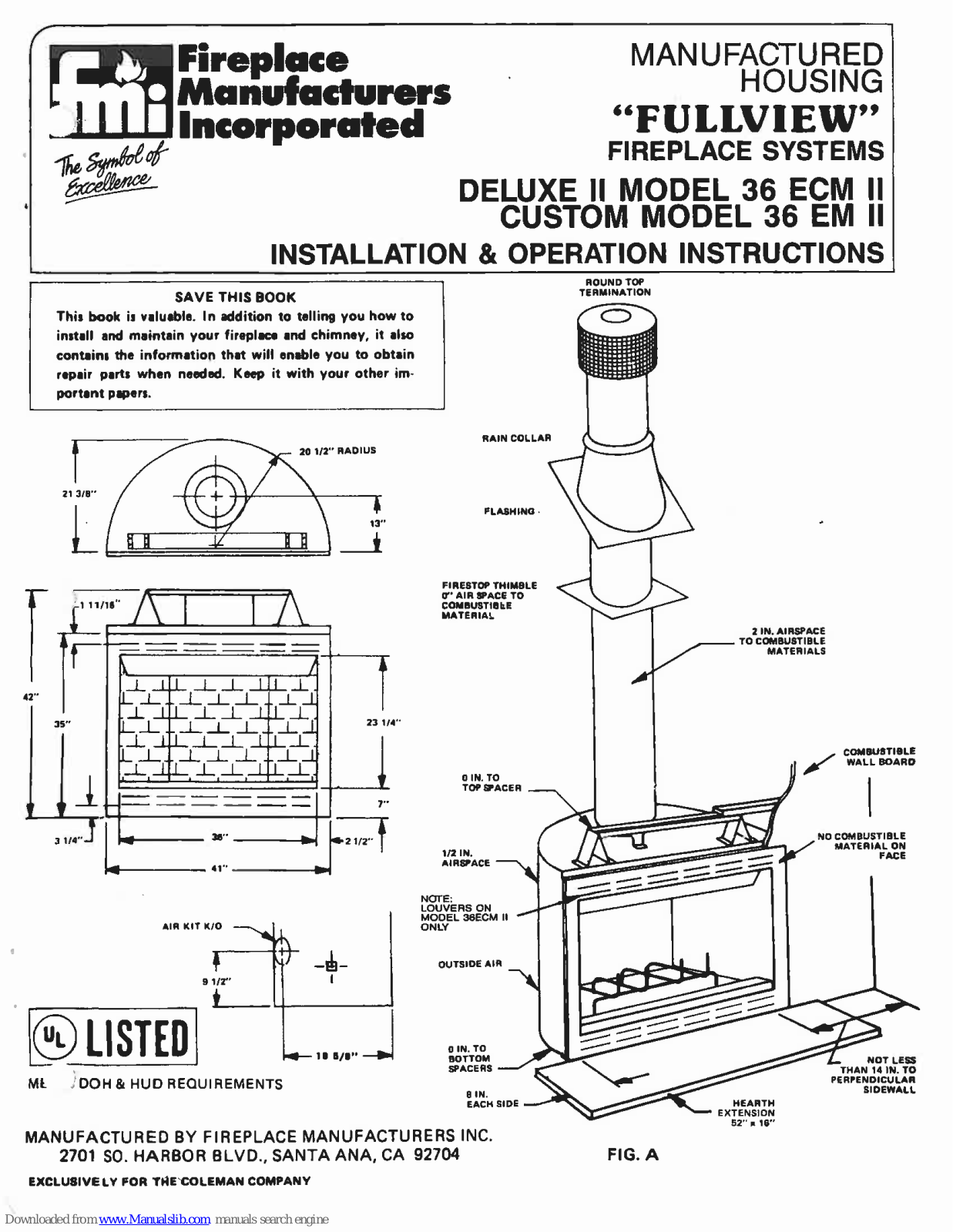 FMI Custom 36 EM II Installation & Operation Instructions