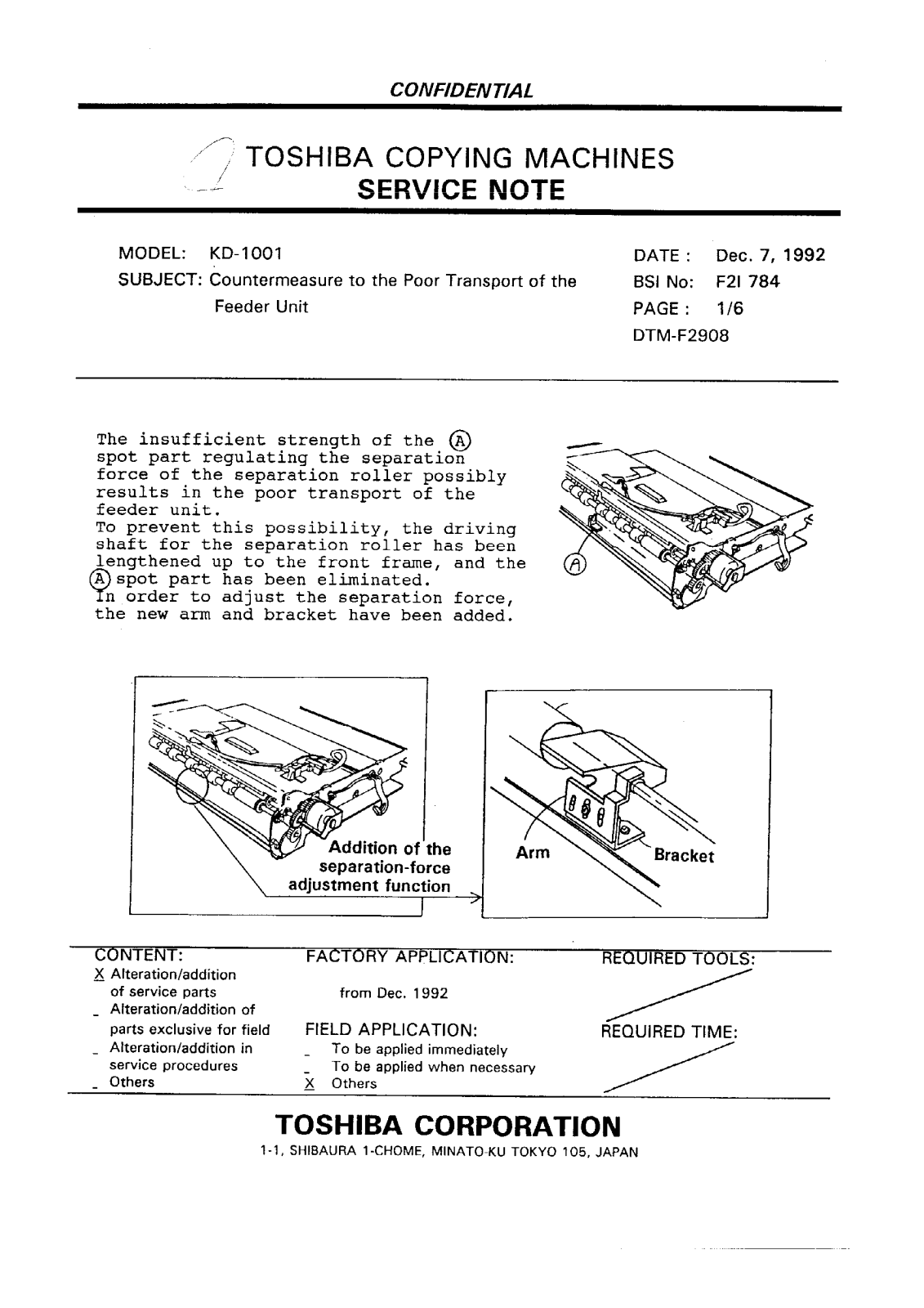 Toshiba f2i784 Service Note