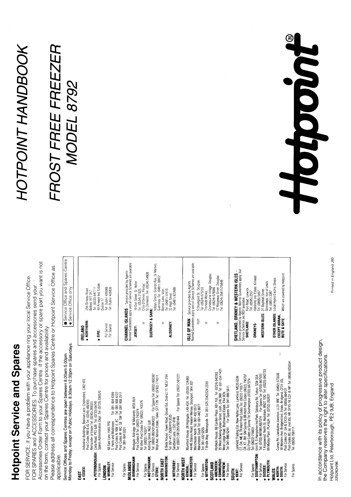 Hotpoint 8792 User Manual