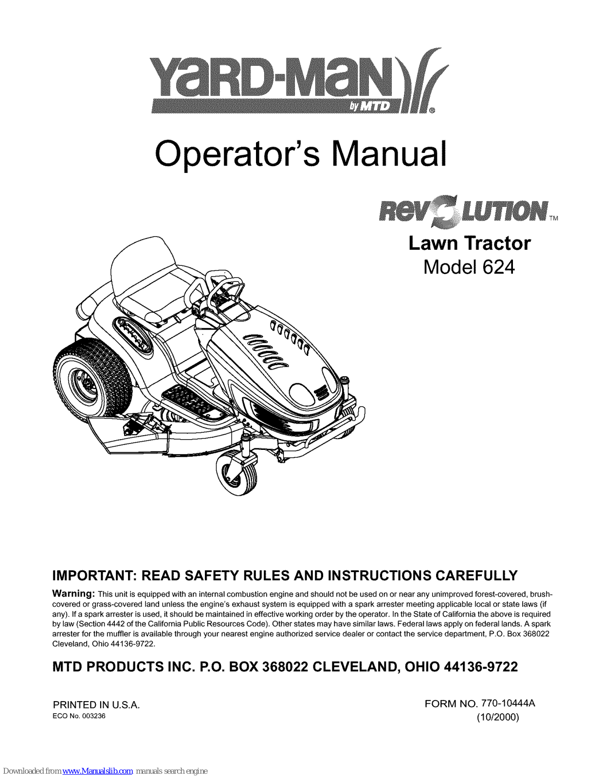 Yard-Man 624 Operator's Manual - ManualMachine.com