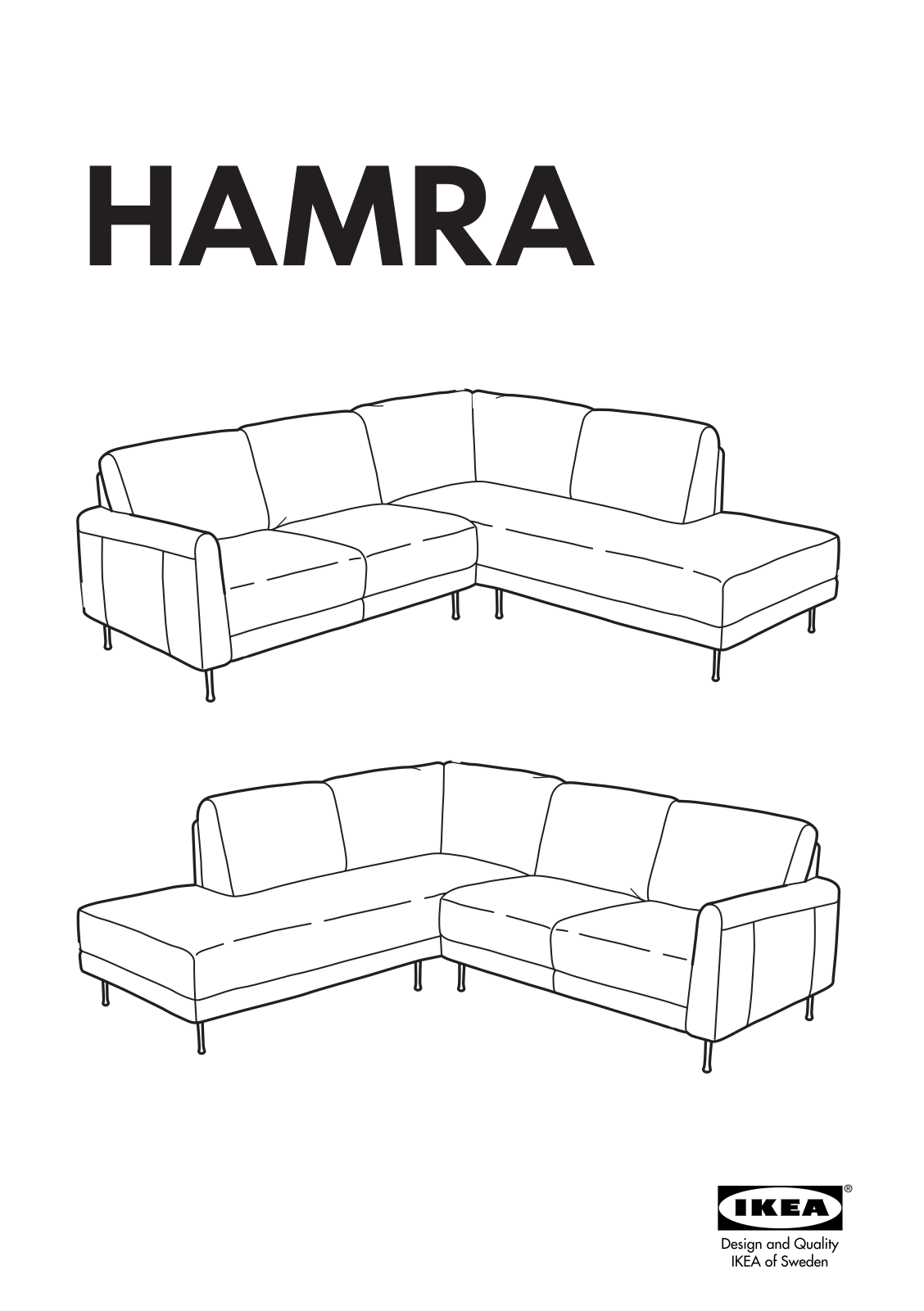 IKEA HAMRA LOVESEAT W-1 ARM-RIGHT, HAMRA RIGHT CHAISE, HAMRA LEFT CHAISE, HAMRA LOVESEAT W-1 ARM-LEFT Assembly Instruction