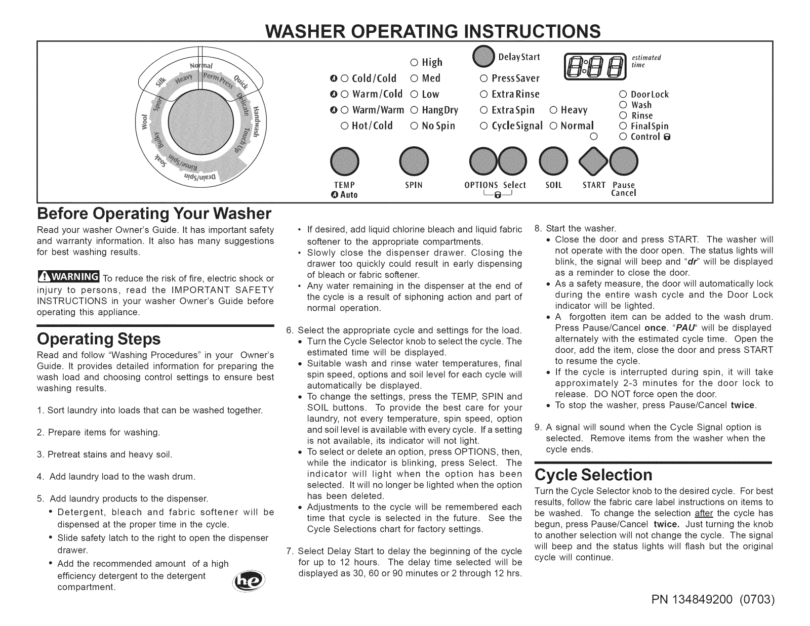 Frigidaire LTF2940FE0 Owner’s Manual