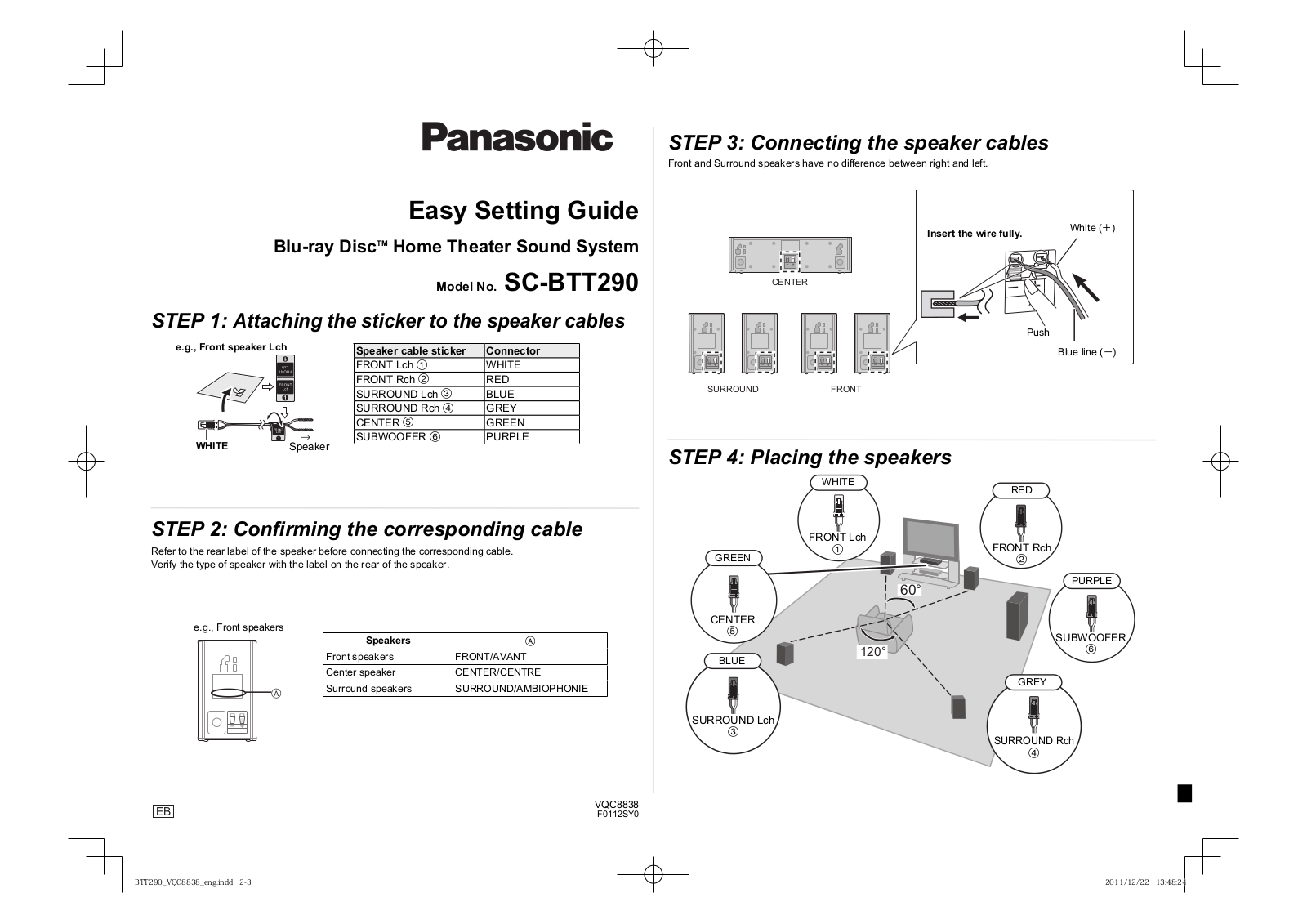 Panasonic SC-BTT290 EASY SETTING GUIDE