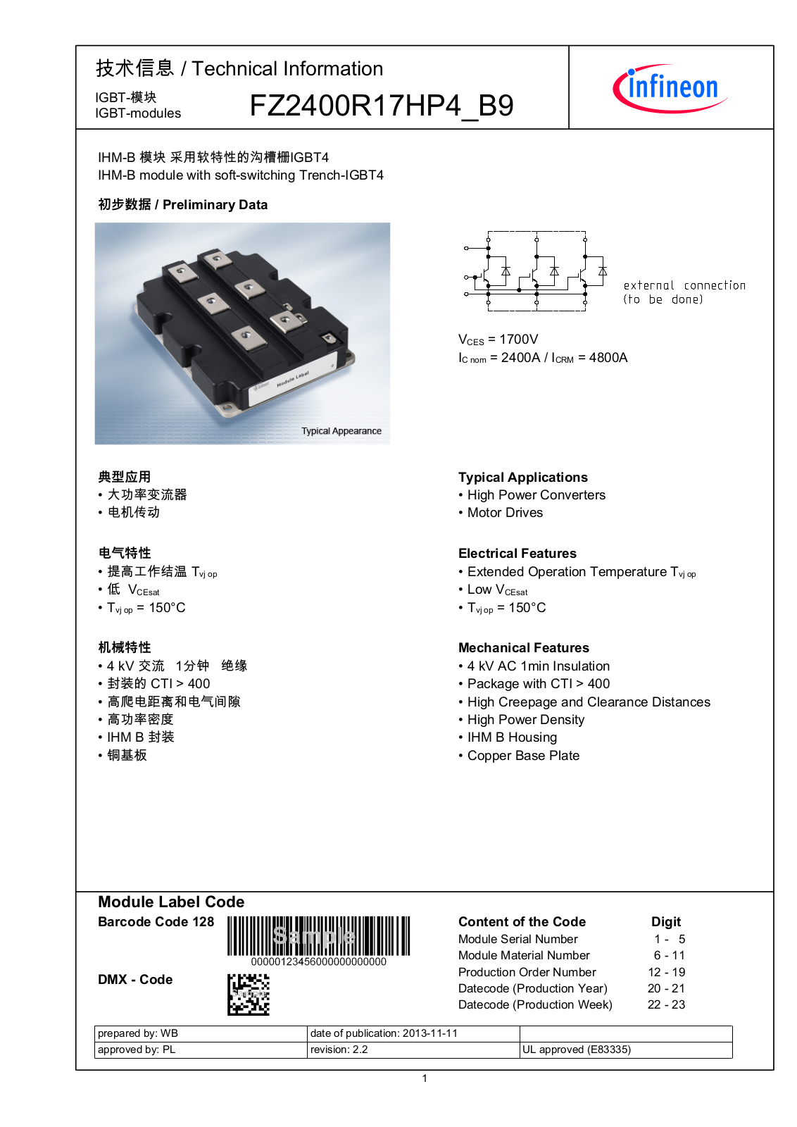 Infineon FZ2400R17HP4-B9 Data Sheet