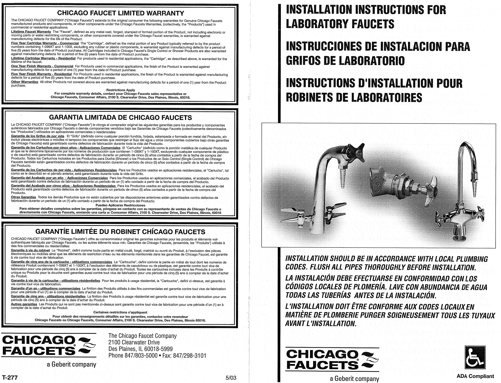 Chicago Faucet 1-099XT Installation  Manual