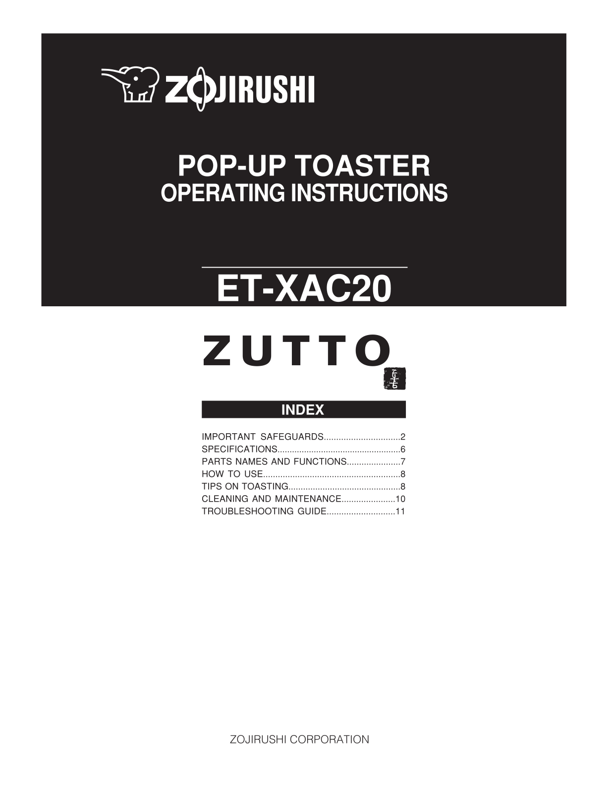 Zojirushi ET-XAC05 Owner's Manual