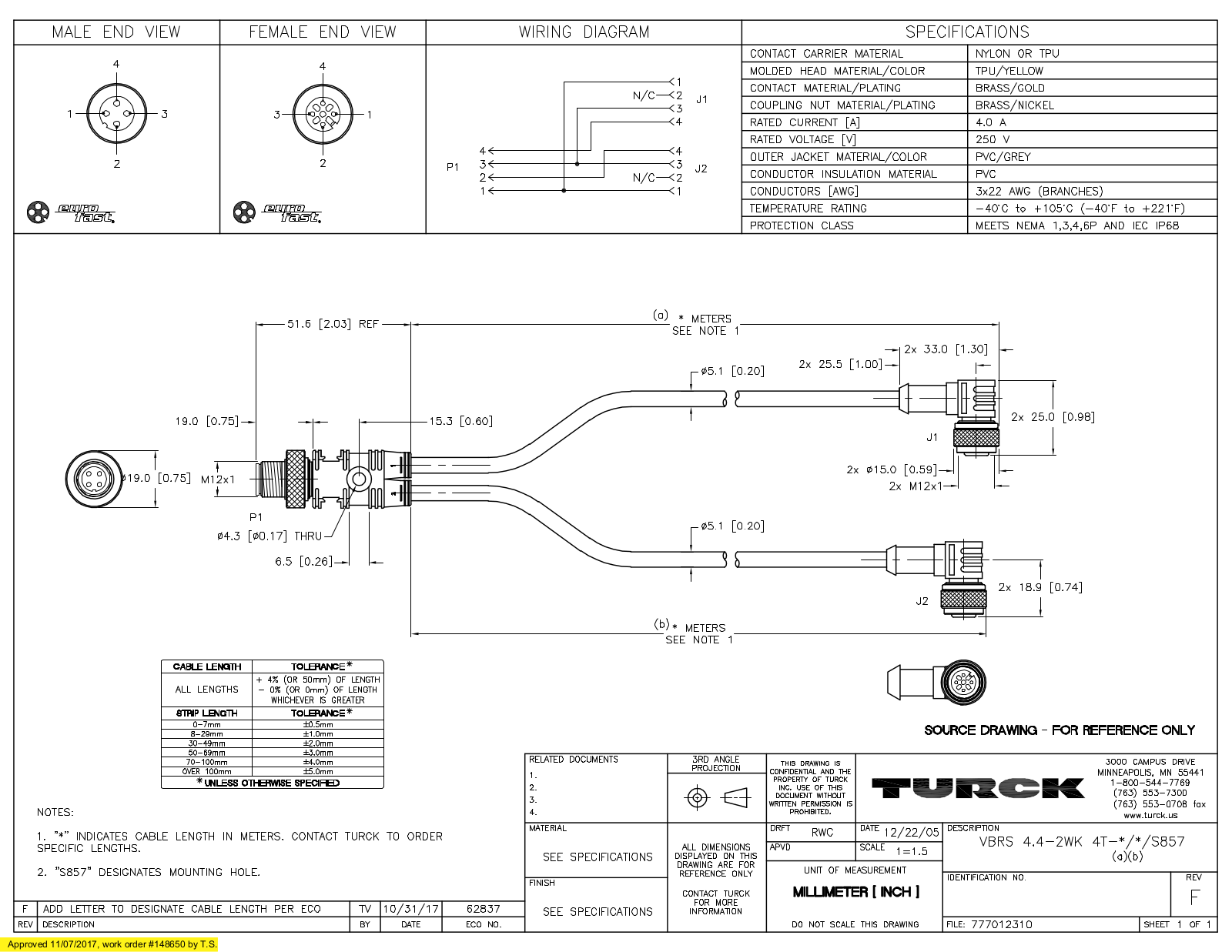 Turck VBRS4.4-2WK4T-0.2/0.2S857 Specification Sheet