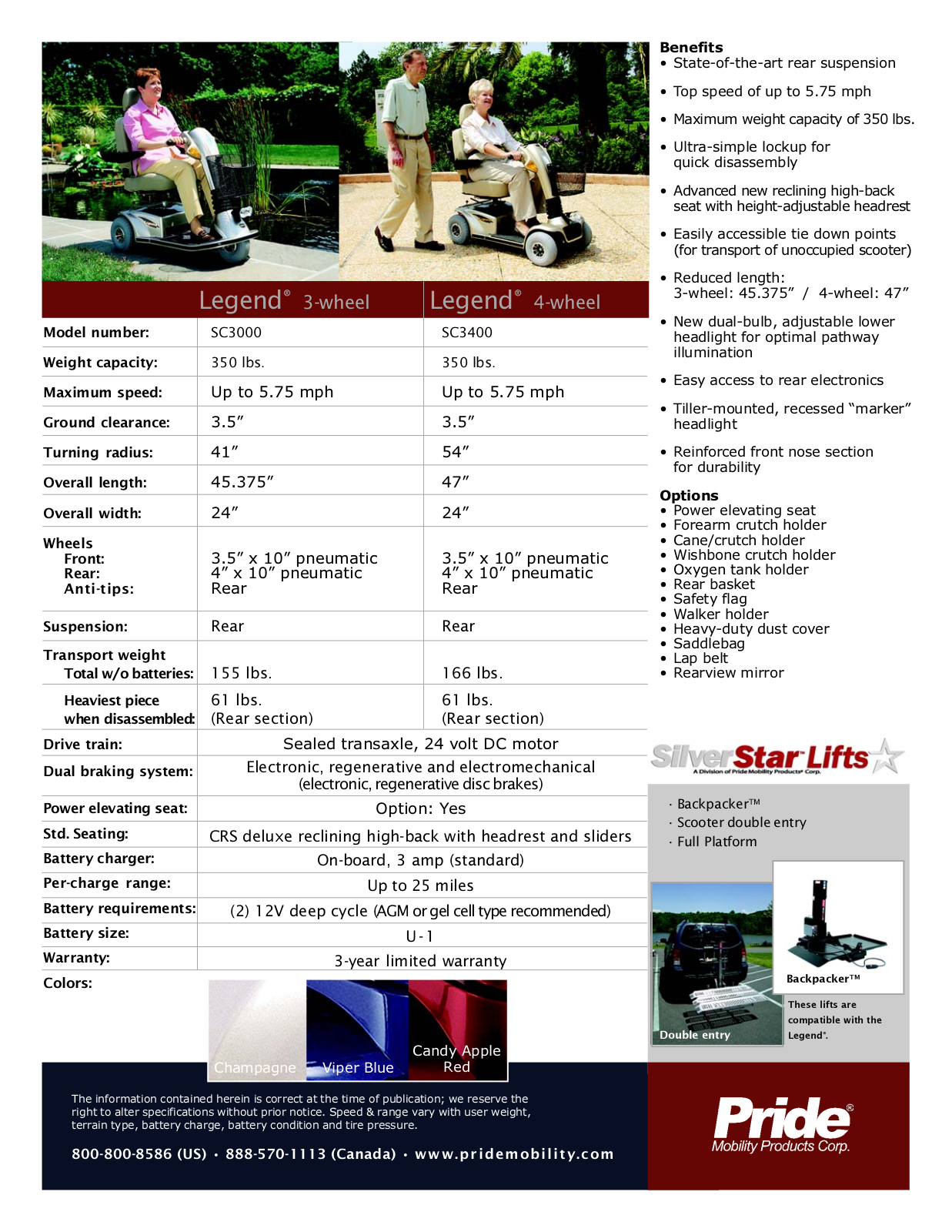 Pride Mobility SC3000, SC3400 User Manual