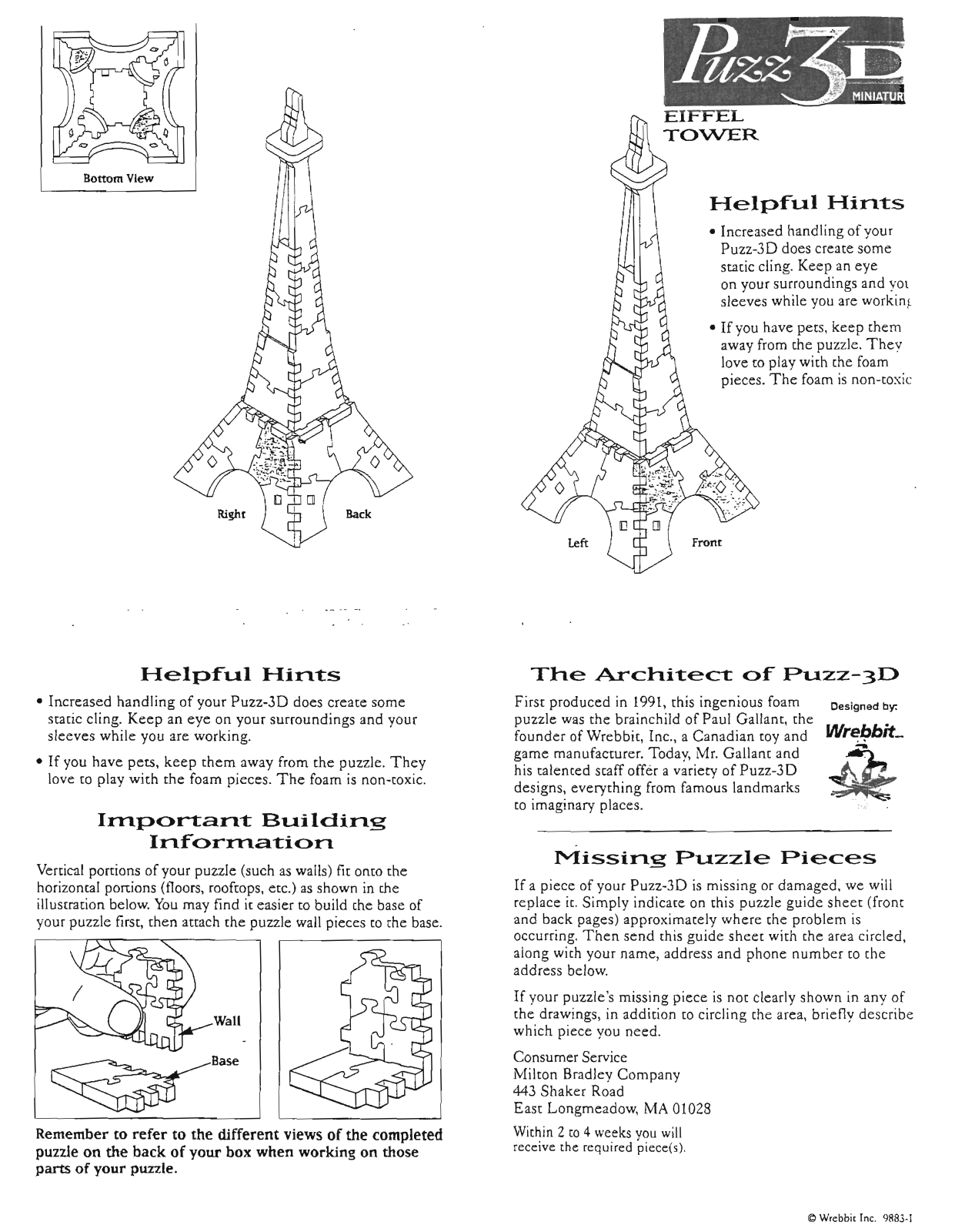 Hasbro PUZZ 3D MINIATURES EIFFEL TOWER User Manual