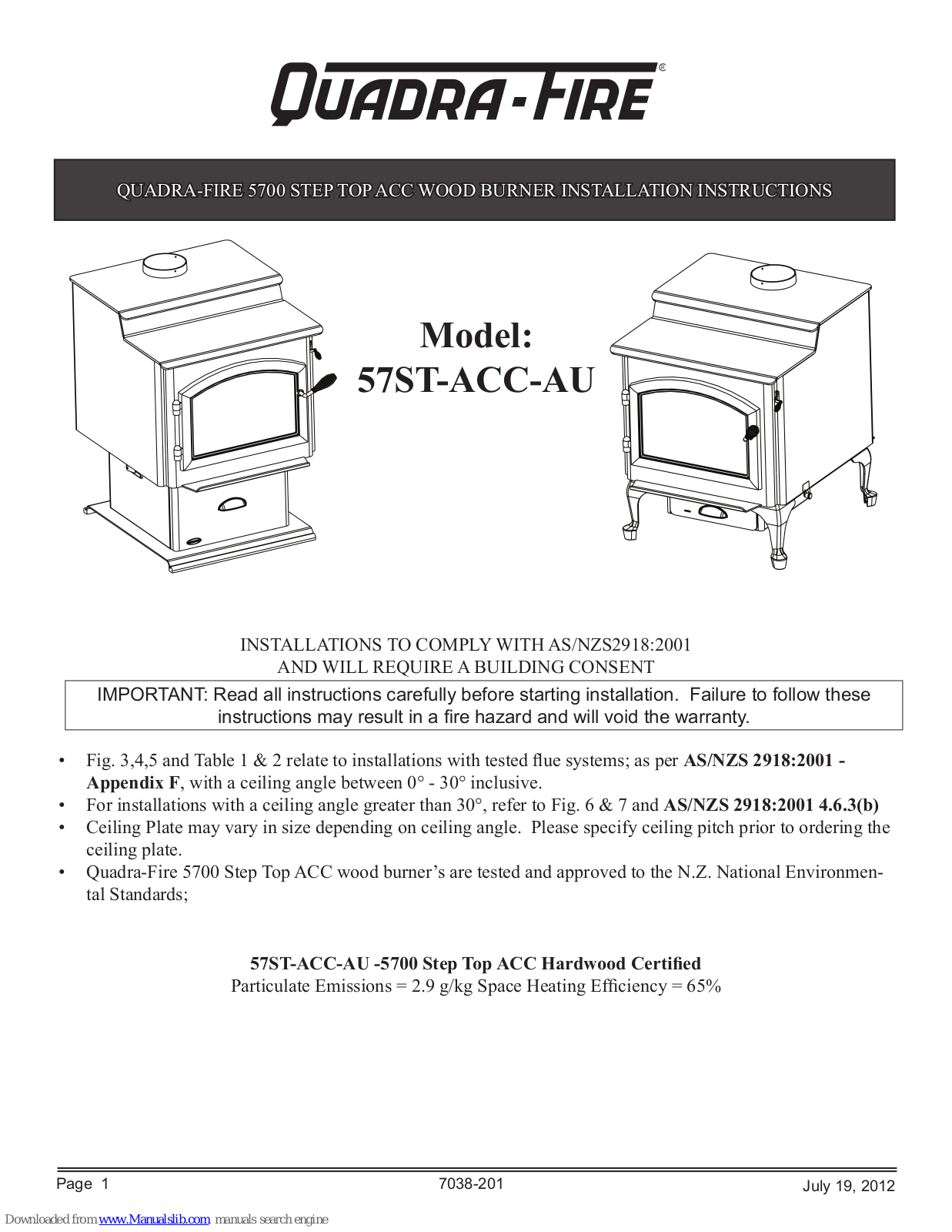 Quadra-Fire 57ST-ACC-AU Installation Instructions Manual