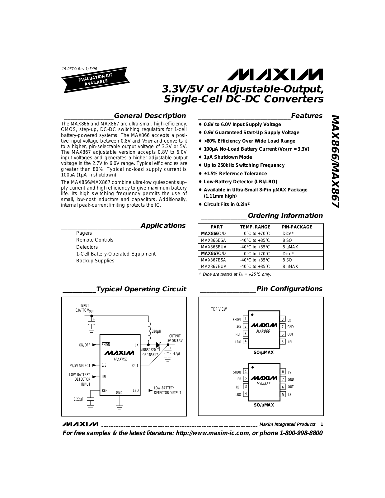 Rainbow Electronics MAX867 User Manual