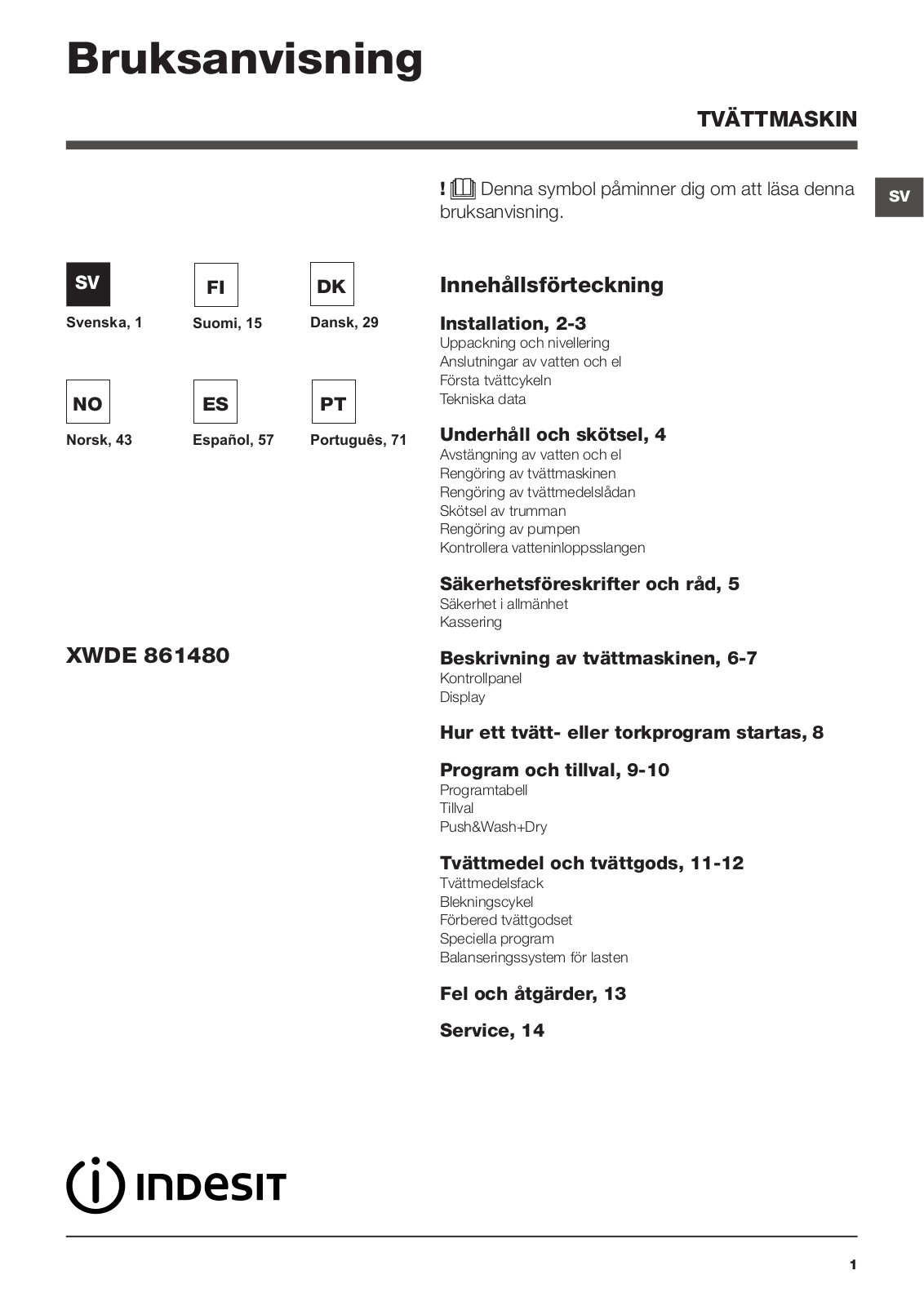 INDESIT XWDE 861480X WSSS EU User Manual