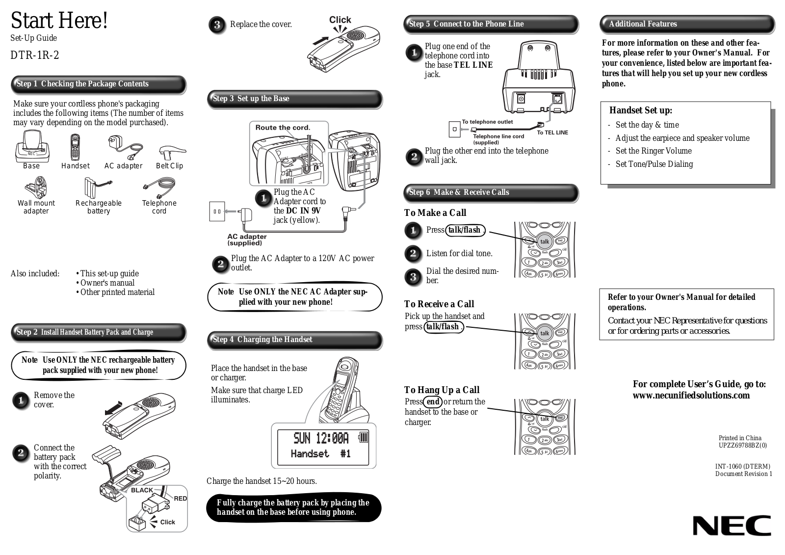 Nec DTR-1R-2 quick start guide