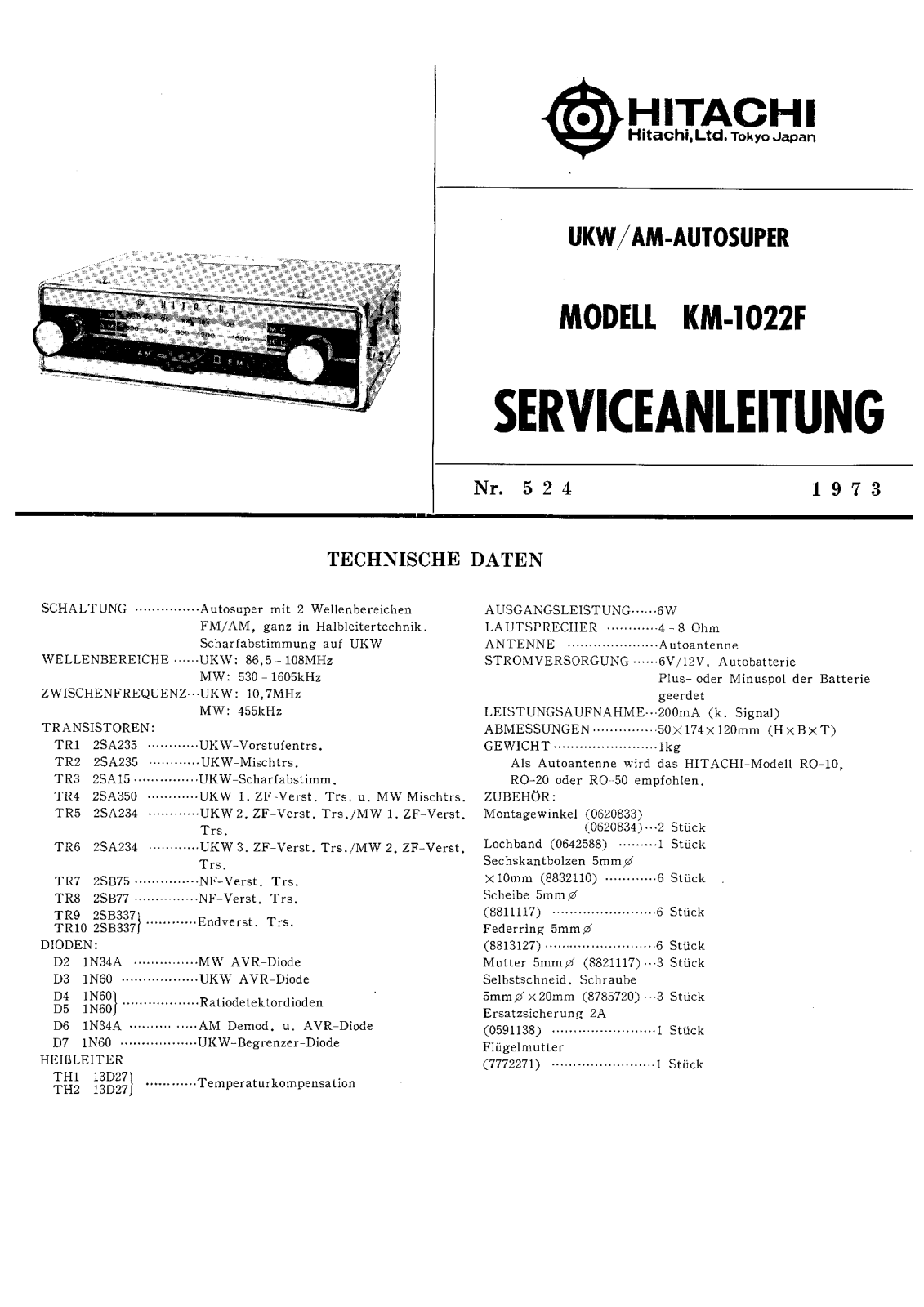 Hitachi KM-1022-F Service Manual