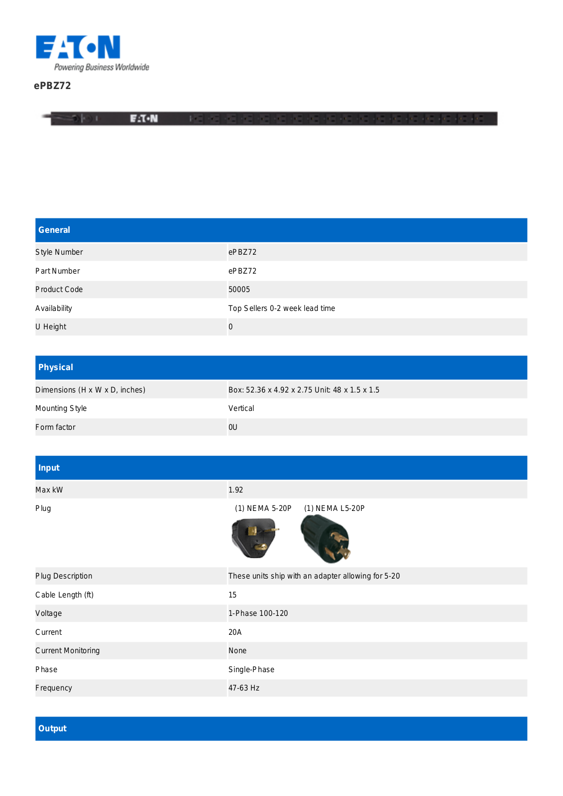 Eaton Benches By Wright Line EPBZ72 Data Sheet