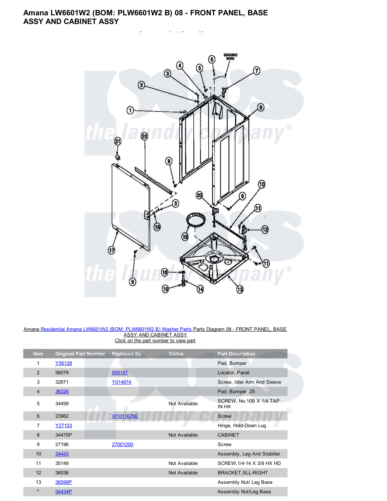 Amana LW6601W2 Parts Diagram