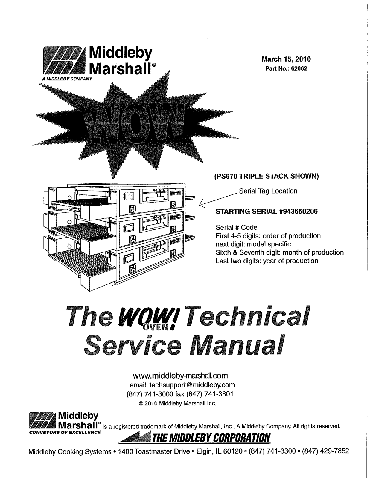 Middleby Marshall Oven PS770-1 Service Manual