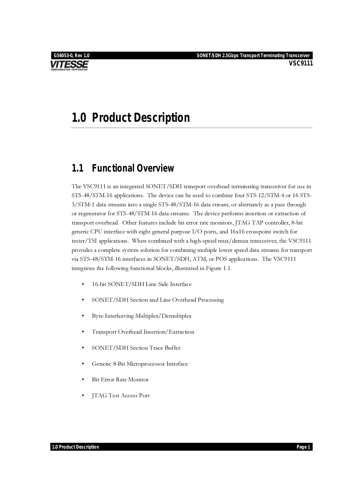 VITESSE VSC9111 Datasheet