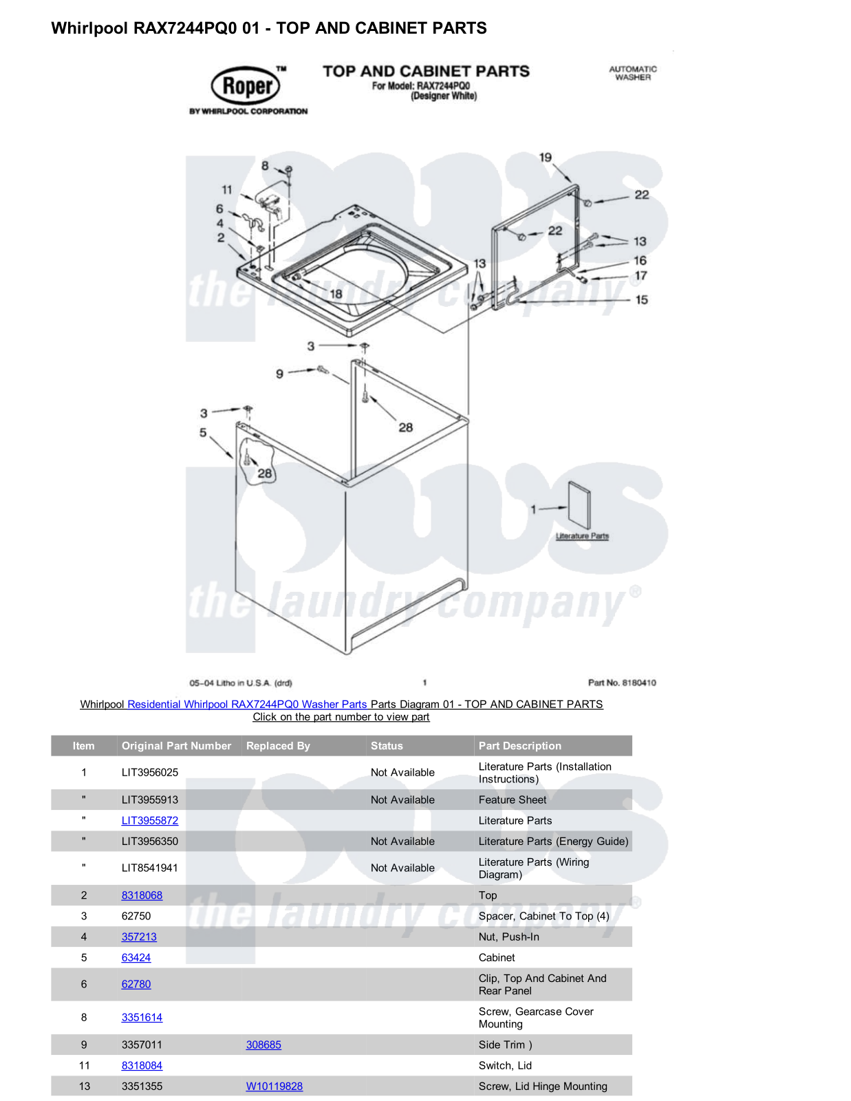 Whirlpool RAX7244PQ0 Parts Diagram